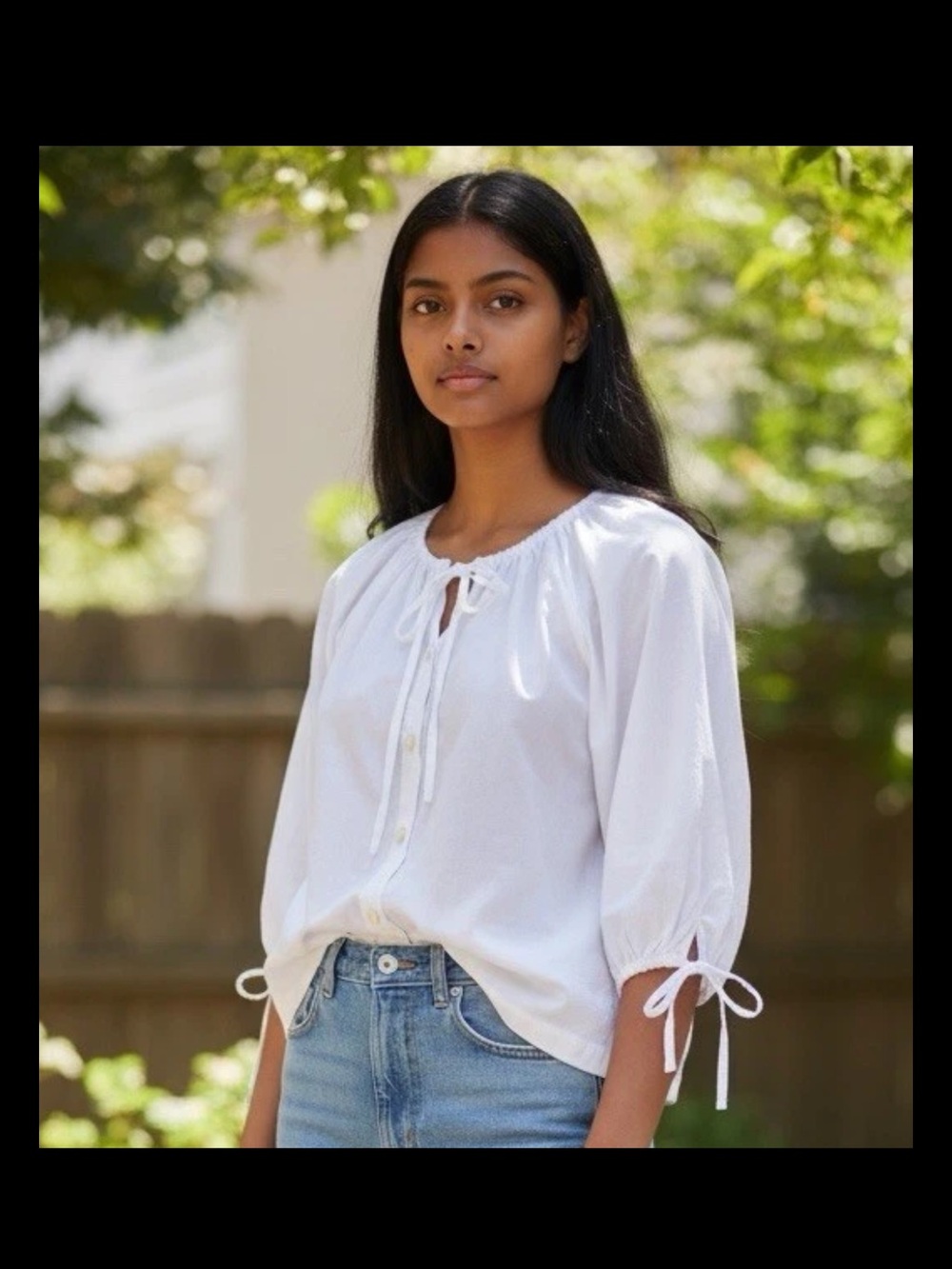 J. Crew Tie-sleeve button-front cotton poplin top